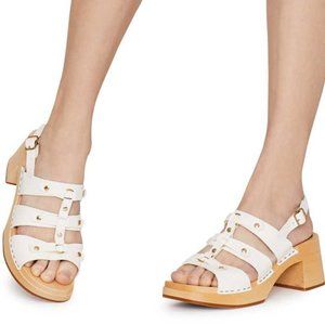 Swedish Hasbeens Brassy High White Leather Clog Platform Sandals 7 New